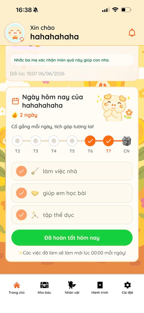 Màn con đã ghi nhận thói quen trong ngày